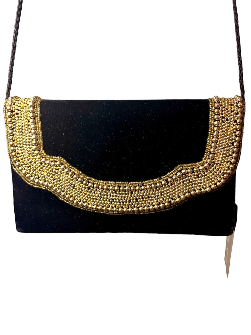 NWT Vintage Sasha New York Black Velvet Gold Beaded Evening Clutch Bag Purse